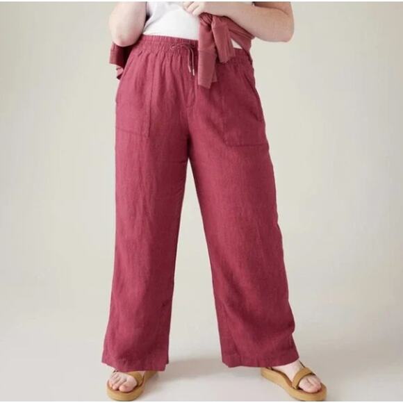ATHLETA Retreat Linen Wide Leg Pant Coffeeberry Purple Sz 10 {3J10} - Picture 1 of 6